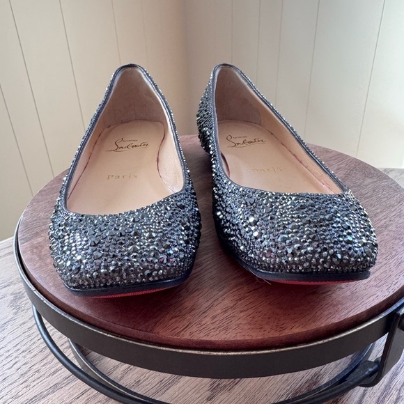 New Christian Louboutin Black Strass Leather Gozul Ballet Flats 35 - Picture 5 of 13